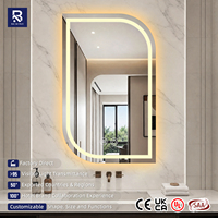Espejo de Baño LED de Arco Único, sin Marco, Retroiluminado, Antivaho, Táctil, Regulable, de Diseño para Hotel, Espejo de Pared OEM Personalizado