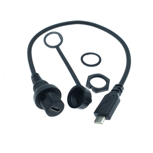 Wholesale Waterproof IP67 USB Type C Male to Female Dashboard Flush Panel Mount Extension Cable for Car Truck Boat Motorcycle