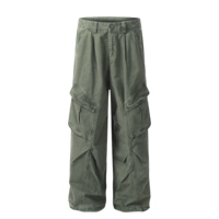 American High Street Army Green Cargo Pants Pantalons droits personnalisés pour hommes avec poches plissées Jeans droits pour hommes Mode décontractée Jeans à jambes larges