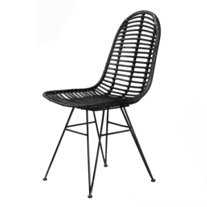 Modern Black Synthetic PE Rattan Wicker Dining <b>Chair</b> Outdoor Metal Leg Restaurant <b>Garden</b> Cafe Armless <b>Stackable</b> Seating - Product Image 1