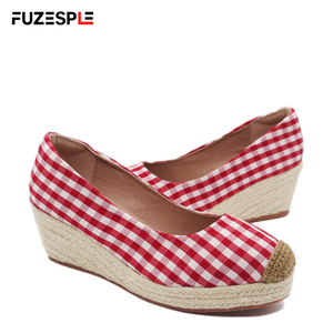 Nuevos zapatos de pescador de otoño para mujer, cuña de punta redonda, suela gruesa, tacón alto, zapatos individuales a cuadros, zapatos de cáñamo, <span class=keywords><strong>alpargatas</strong></span>, <span class=keywords><strong>cuñas</strong></span> para mujer - Product Image 5