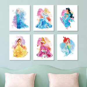 Nuovo Quadro Decorativo Rettangolare Senza Cornice a Tema Principessa per Camere da Letto delle Ragazze, Dipinto a Cartoni Animati ad Acquerello per Stanze dei Bambini - Product Image 1