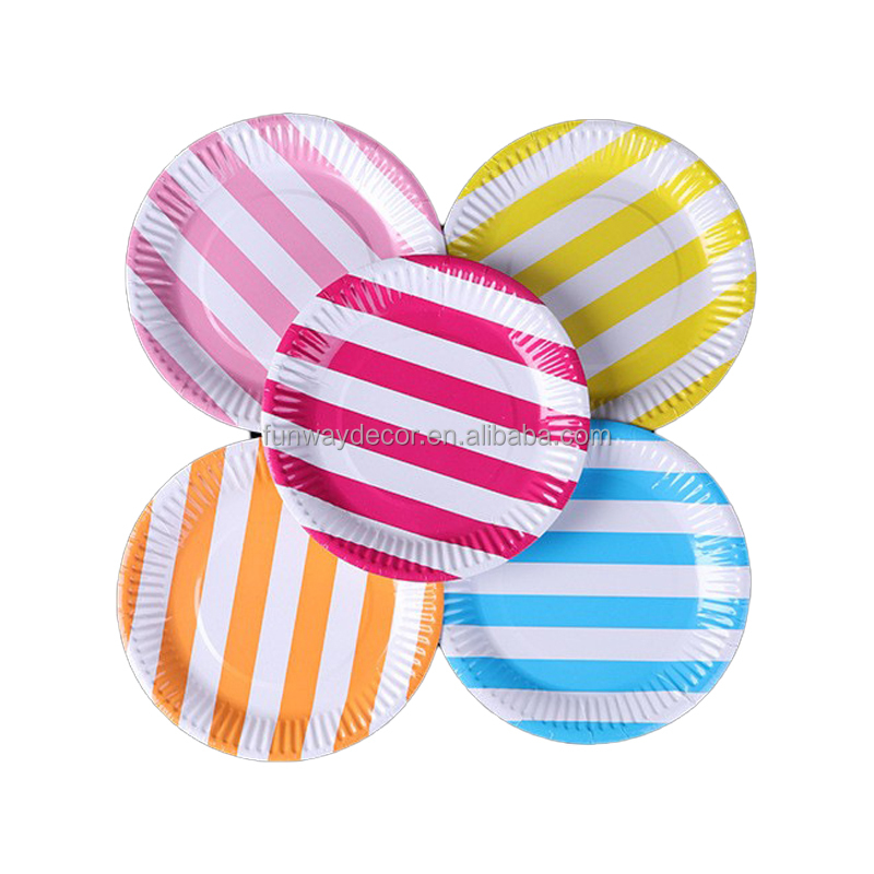 7 Inch 9 Inch Eco Friendly Disposable Paper Plates Striped Food Paper Dish for Wedding Birthday Party Tableware Paper Supplies