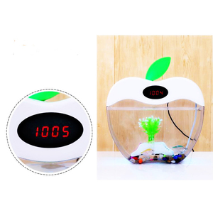 水槽 USB ミニ水槽 アップルフィッシュタンク LEDライト付き LCDディスプレイと時計付き 魚タンク装飾 - Product Image 5