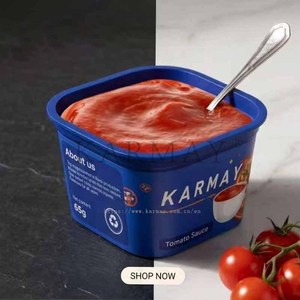 Envase Cuadrado de PP para Salsa de Tomate KARMAY con Tapa, 65g, Logotipo Impreso Digitalmente, Empaque Azul, Vasos Personalizados para Alimentos de 125ml - Product Image 6