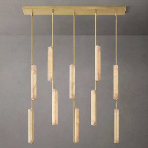 Lámpara de Araña Moderna y Sencilla de Latón Lineal para Sala de Estar, Lámpara Colgante de Latón de Lujo de Diseño Creativo para Restaurante, Lámpara de Araña de Alabastro - Product Image 4