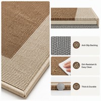 Tapis moderne bicolore moka crème avec bordure contrastante, grand tapis minimaliste pour entrée, idéal pour une décoration intérieure sophistiquée