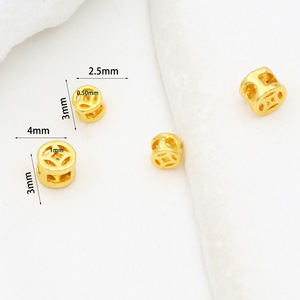 Cuentas espaciadoras de cobre chapadas en oro de 18 quilates, huecas y redondas, para la fabricación de pulseras, accesorios de joyería D166 - Product Image 4