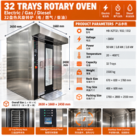 Four rotatif commercial à 32 plateaux, électrique, gaz, diesel, four de boulangerie industriel, four à convection rotatif pour la cuisson du pain avec vapeur