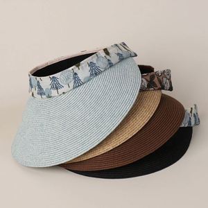 Spring Summer Wide Brim Straw Sun <b>Hat</b> <b>for</b> Women Sunshade Outdoor Beach Foldable Visor <b>Hat</b> with Floral Print Binding Ribbon - Product Image 1