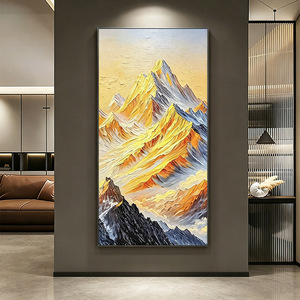 Hand Painted Oil Painting Mountain Landscape <b>Art</b> With Frame For Entryway Decor 100% Handmade Abstract Style Metal Frame - Product Image 1