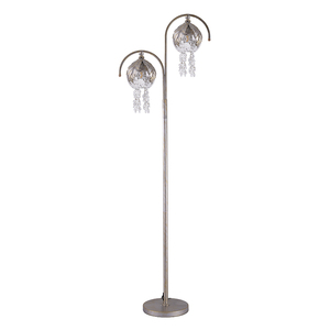 PF24011 Lámpara de Pie Decorativa Eléctrica Moderna de Metal Plateado y Dorado con Cristal, 2 Portalámparas E26/E27, 60W Máx., para Sala de Estar - Product Image 2