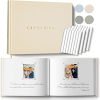 Lámina dorada con logotipo de marca Beige Tapa dura personalizada 9 ''x 7'' Libro de visitas de boda personalizado Álbum de fotos de lino Libro de inicio de sesión