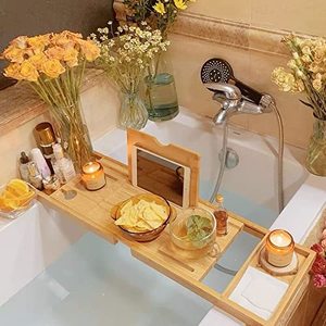 Venta caliente naturaleza bambú madera extensible antideslizante bañera <span class=keywords><strong>Caddy</strong></span> bandeja para baño Spa experiencia - Product Image 6