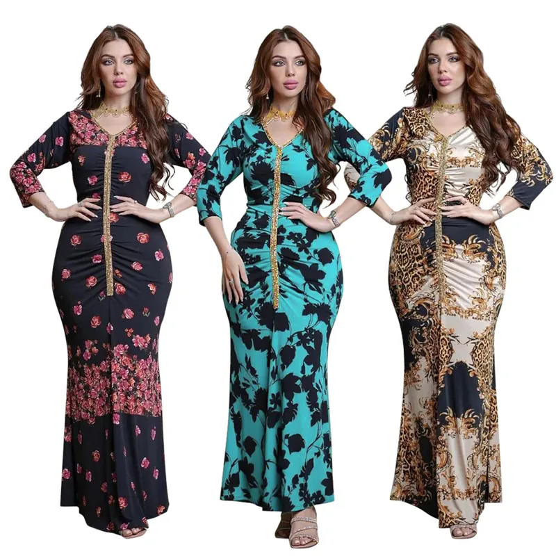 arab muslim party dress fashion floral print best abaya women elegant muslim evening dress turkey 2023 saudi arabia in dubai