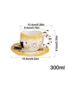 Taza de café de cerámica con platillo, diseño de gato pintado a mano, estilo INS, de alta calidad, novedad creativa - Product Image 6