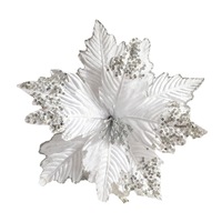 Fleurs de Noël scintillantes en poinsettia doré, fleurs artificielles tridimensionnelles scintillantes pour la décoration de l'arbre de Noël