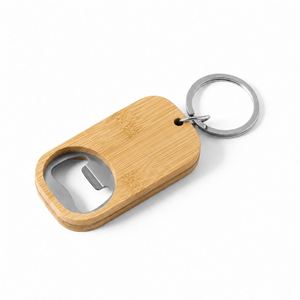 Custom Logo Eco Friendly Bamboo Bottle Opener Keychain Portable Metal Key <b>Ring</b> for Bar and Restaurant Giveaways - Product Image 3