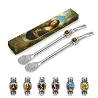 Série d'art célèbre personnalisée et sur mesure, Bombilla en acier inoxydable 304 à embout lisse pour boire le Yerba Maté avec cuillère