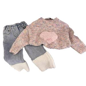 Tongxingyuan Girls' Knit Sweater Set Fleece-<b>lined</b> <b>Pants</b> Winter Thickening Cotton Baby Clothing 2025 - Product Image 5