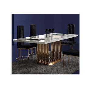 <strong>Quartz</strong> Stone <strong>Table</strong> Top China Factory Supply Marble <strong>Table</strong> Stainless Steel Leg Base - Product Image 1