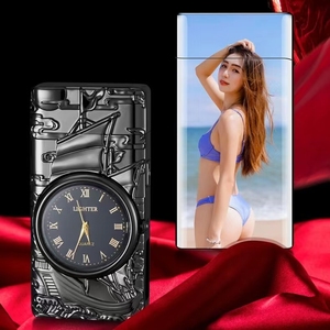 Jiaxin alta calidad a prueba de viento USB doble arco encendedor iluminación linterna encendedor recargable encendedor de cigarros con reloj - Product Image 5