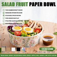 Herbruikbare, ecologische, biologisch afbreekbare ronde fastfoodverpakking van kraftpapier met aangepast logo voor fruitsalade, geschikt voor afhaal