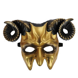Masque <span class=keywords><strong>de</strong></span> démon à cornes <span class=keywords><strong>de</strong></span> bœuf, demi-visage effrayant, pour Halloween, mascarade, cosplay, costume pour femmes et hommes - Product Image 2