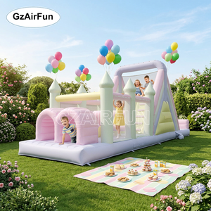 Parcours d'obstacles gonflable <span class=keywords><strong>de</strong></span> qualité commerciale couleur macaron avec toboggan, château gonflable en PVC pour enfants pour mariages, anniversaires et événements - Product Image 1