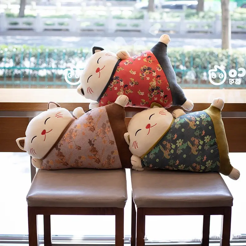 Bantal kucing keberuntungan Jepang, bantal berbentuk U kucing dengan penutup mata, bantalan kursi hewan
