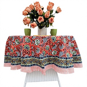 Vintage Block Print Cotton <b>Tablecloth</b> Handmade Floral Design Custom Logo Holiday Easter Thanksgiving Christmas New Year - Product Image 6