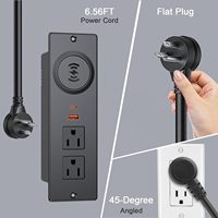 Multiprise de bureau industrielle encastrable PD20W avec chargeur sans fil 15W, prise USB-C 15A, câble plat pour table de bureau