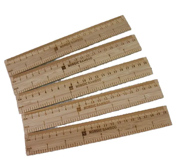 Regla de madera de bambú personalizada con grabado láser e impresión de logotipo artesanías de bambú