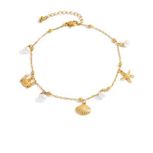 Chaîne de cheville en acier inoxydable avec perles, couleur or 18 carats, pour femme, thème océan, breloque animale, style estival - Product Image 5