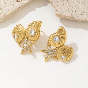 2025 moda Bohemia moda Shell estrella bohemio 24K chapado en oro deslumbrante diamante Shell estrella de mar Caracol pendientes - Product Image 2