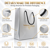 Sacs en papier pour bijoux personnalisés de luxe, recyclables, réutilisables, imprimés en offset, avec laminage mat, logo, sacs cadeaux blancs, corde noire pour bijoux