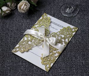 Muslim taglio Laser carta d'invito per festa di affari festa di nozze Glitter fiocco per natale san valentino forma piegata
