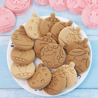 Juego de 10 Cortadores de Galletas Navideños de Plástico con Estampado en Relieve, Molde para Rellenar Galletas, Chocolate, Gelatina, Herramientas para Hornear Postres