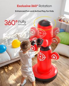 Sac de frappe gonflable rotatif à 360 degrés pour enfants, 64 pouces, ensemble d'entraînement de boxe avec gants, pompe et cibles - Product Image 5