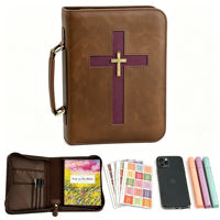 Housse de Bible en cuir vegan, sac de transport pour Bible avec poche pour téléphone, étui pour Bible pour hommes et femmes, grand format avec fermeture éclair