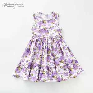 Bambini di estate dei vestiti increspature senza maniche lavorato <span class=keywords><strong>a</strong></span> <span class=keywords><strong>maglia</strong></span> del bambino del cotone floreale delle ragazze del vestito - Product Image 1