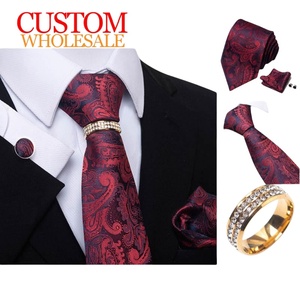 Corbatas con estampado Paisley y pañuelos de bolsillo, conjunto de lujo para hombre, <span class=keywords><strong>corbata</strong></span>, pañuelo de bolsillo y gemelos personalizados - Product Image 1