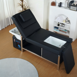 Lit de massage et de lavage des cheveux en acrylique noir, style moderne et épuré, avec bac en plastique à circulation d'eau et armoire de rangement pour salon de beauté et spa - Product Image 3