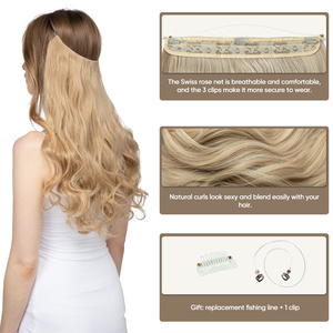 Extensions a Clip Ondulate Ricce in Fibra Sintetica con Filo Invisibile all'Ingrosso, Prodotti per <span class=keywords><strong>Capelli</strong></span> Biondi Resistenti al Calore per Donna - Product Image 2