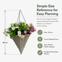 Panier suspendu avec arrangement floral artificiel de marguerites violettes et de verdure pour balcon, jardin, hôtel, mariage, maison, décoration extérieure