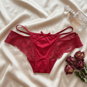 Culottes en satin rouge pour femmes, taille mi-haute, élégantes, respirantes, séchage rapide, sexy, avec nœud – Vente en gros - Product Image 3