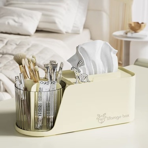 Grande Capacité Multifonctionnelle Cosmétique Papeterie Boîte à Mouchoirs <span class=keywords><strong>Rotatif</strong></span> <span class=keywords><strong>Maquillage</strong></span> Brosse Stockage Seau Couvercle Porte-Crayon-Plastique - Product Image 2