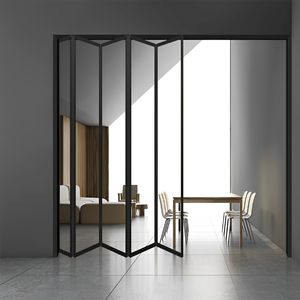 Puerta plegable de acordeón de aluminio largo <span class=keywords><strong>transparente</strong></span> para exteriores de vidrio bajo residencial - Product Image 4