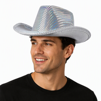 Chapeau de cowboy miroir disco 2026 en gros, à paillettes argentées, en polyester, protection solaire, avec protège-nuque, pour l'extérieur et les fêtes