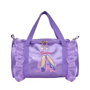 Wholesale New Girl's Pink and Purple Nylon Dance Duffle Bag Small Sports Gym Bag Print